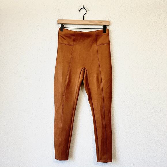 SPANX Faux Suede Legging Caramel Brown HR Ankle Shapewear Pants - Picture 1 of 12